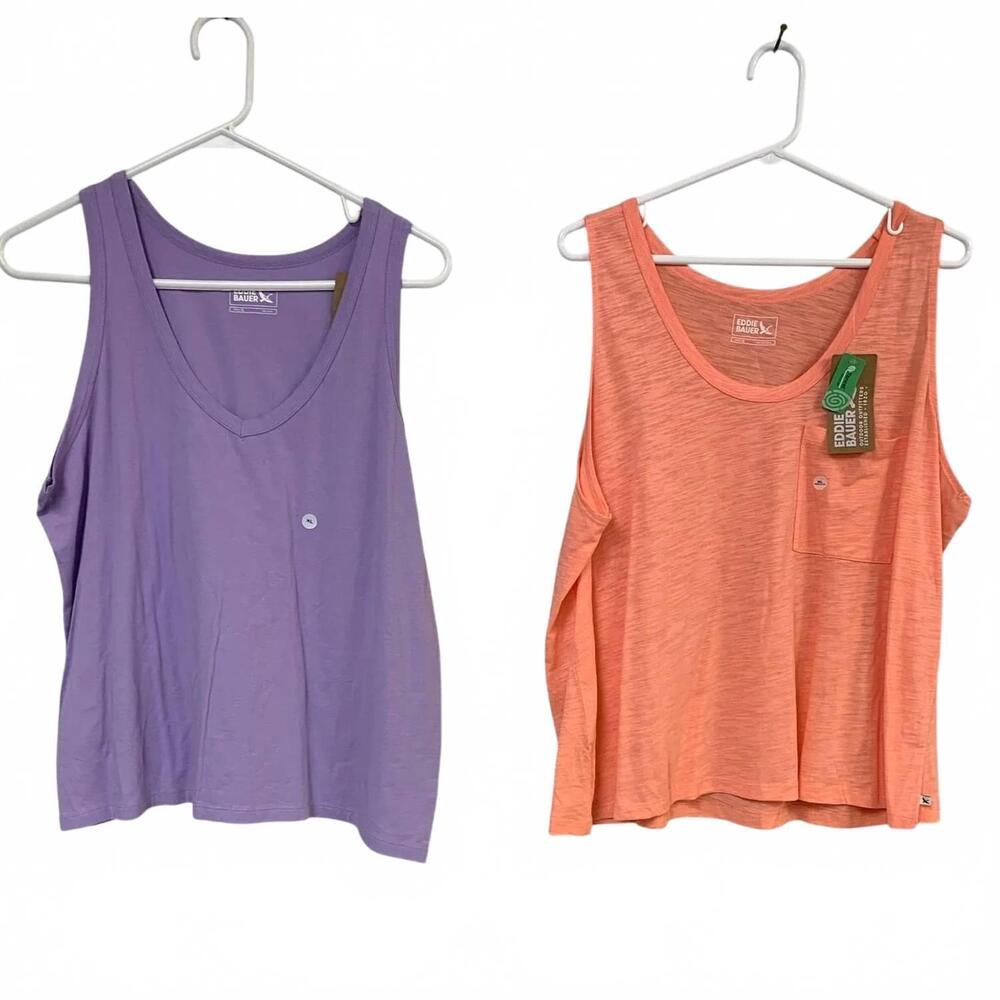 NEW EDDIE BAUER women's gatecheck pocket tempo two-piece tank in peach purple